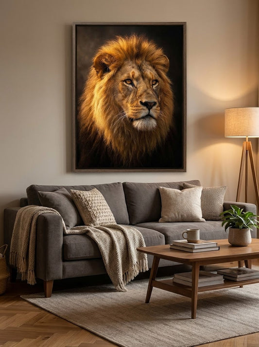 The King — Lion Portrait Framed Canvas Wall Art