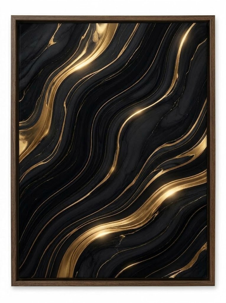 Onyx & Gold Flow — Abstract Marble Wall Art Print