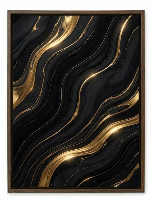 Onyx & Gold Flow — Abstract Marble Wall Art Print