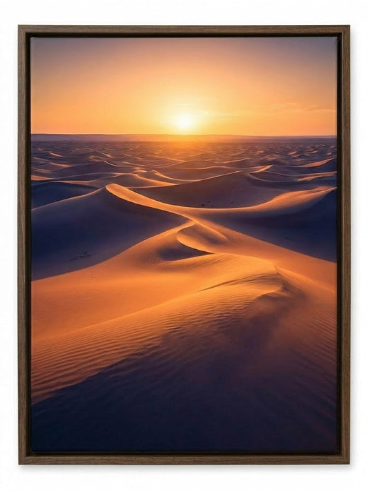 Desert Sunset Sand Dunes Canvas Wall Art – Walnut Float Frame