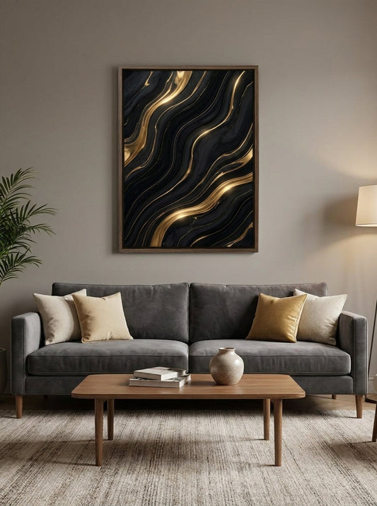 Onyx & Gold Flow — Abstract Marble Wall Art Print