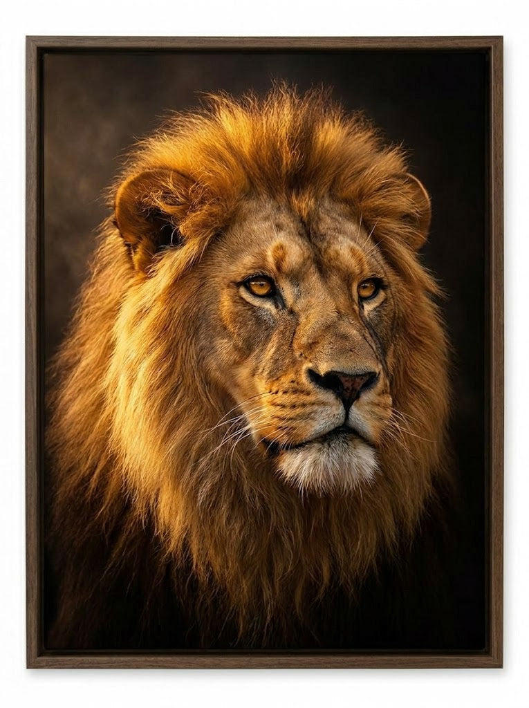The King — Lion Portrait Framed Canvas Wall Art