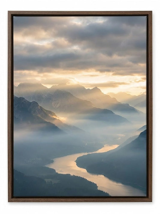 Valley of Light — Misty Mountain River Wall Art Print