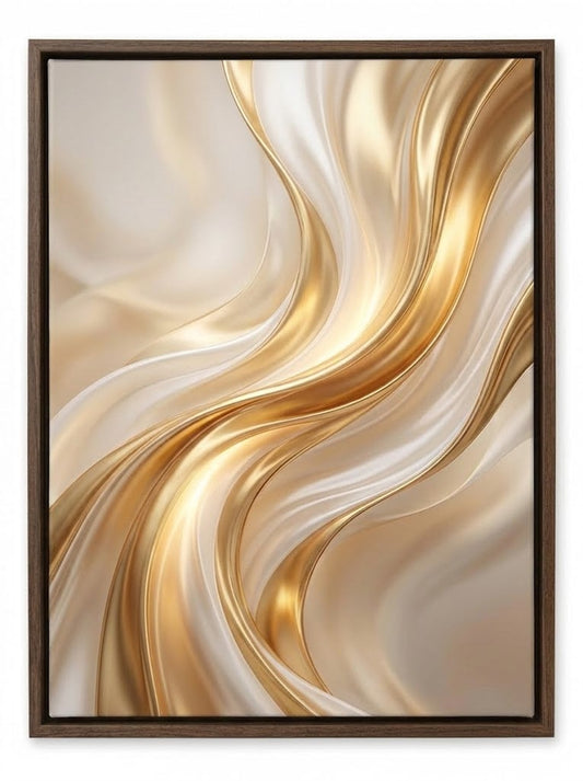 Golden Silk Flow — Abstract Luxury Framed Canvas Wall Art